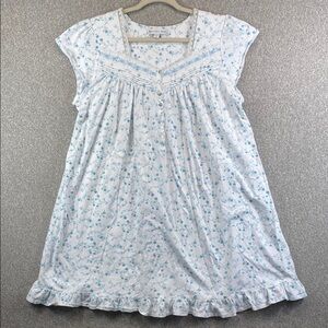 Eileen West nightgown cottagecore XL blue floral soft jersey knit midi ruffle